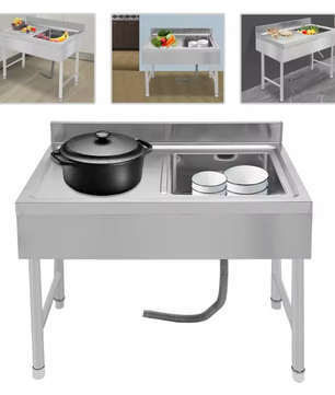 In Hoogte Verstelbare Vrijstaande RVS Spoelbak – 100 × 50 × 80 cm