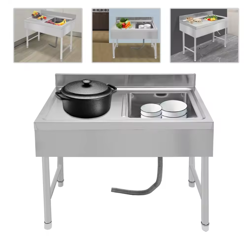 In Hoogte Verstelbare Vrijstaande RVS Spoelbak – 100 × 50 × 80 cm