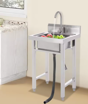 Vrijstaande RVS Commerciële Spoelbak 50 × 50 × 93 cm met Kraan en Filtermand