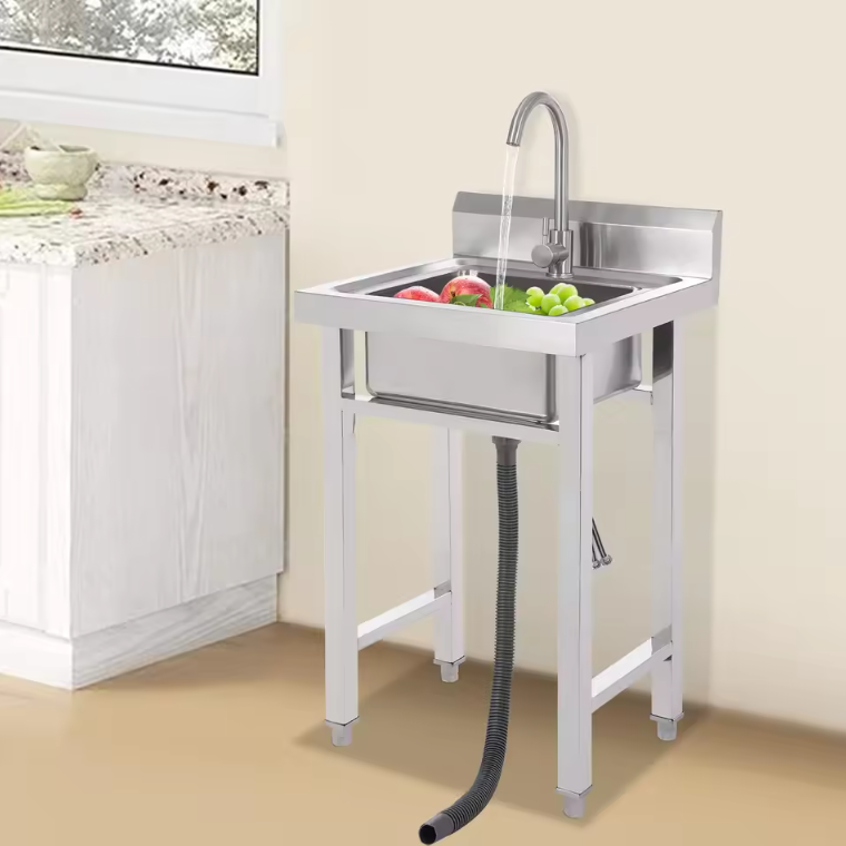 Vrijstaande RVS Commerciële Spoelbak 50 × 50 × 93 cm met Kraan en Filtermand