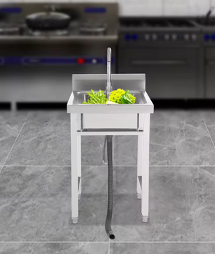 Vrijstaande RVS Commerciële Spoelbak 50 × 50 × 93 cm met Kraan en Filtermand