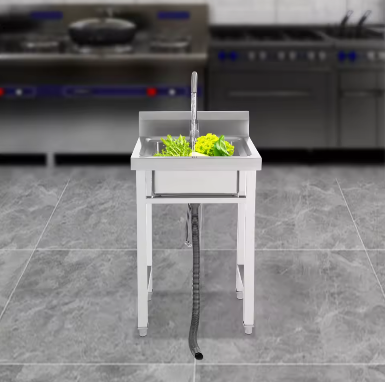 Vrijstaande RVS Commerciële Spoelbak 50 × 50 × 93 cm met Kraan en Filtermand