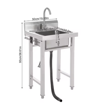 Vrijstaande RVS Commerciële Spoelbak 50 × 50 × 93 cm met Kraan en Filtermand