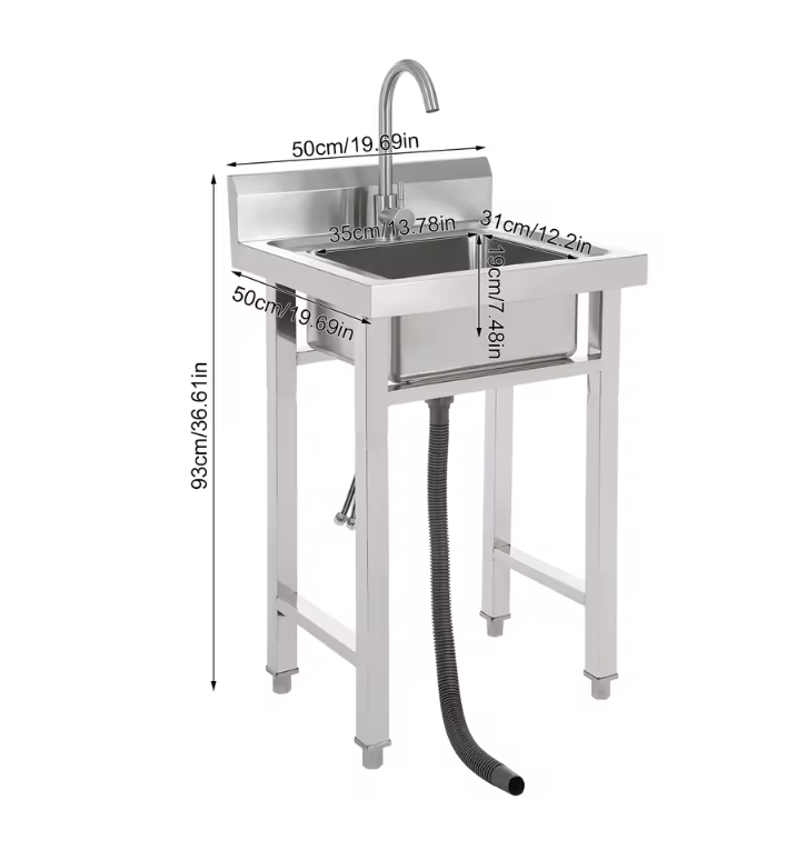 Vrijstaande RVS Commerciële Spoelbak 50 × 50 × 93 cm met Kraan en Filtermand