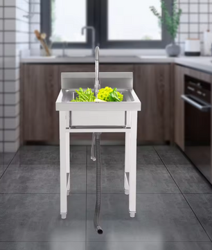Vrijstaande RVS Commerciële Spoelbak 50 × 50 × 93 cm met Kraan en Filtermand
