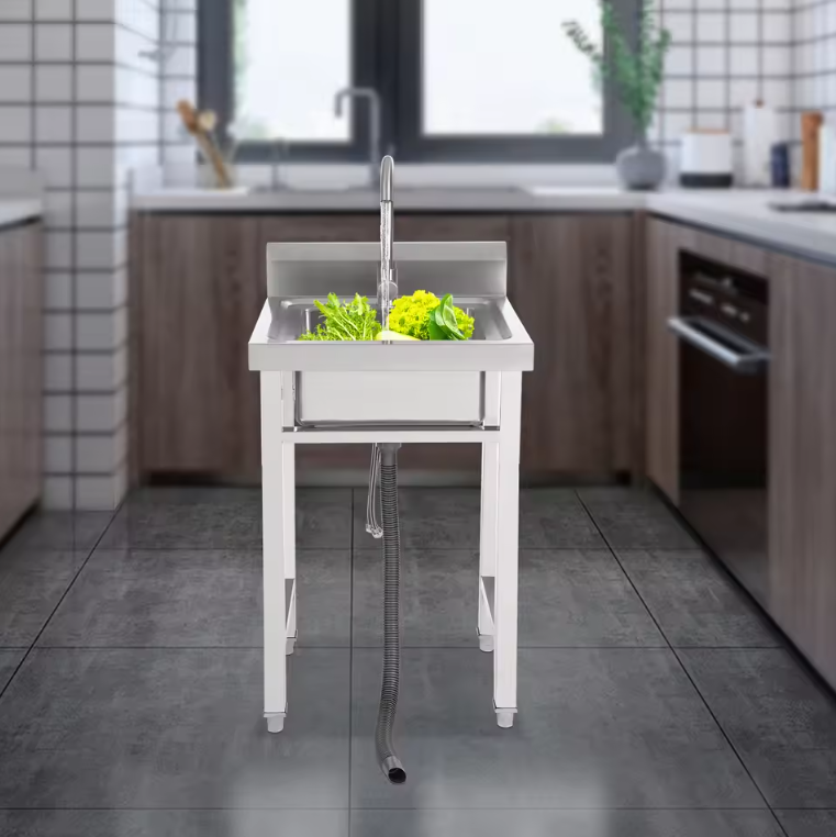 Vrijstaande RVS Commerciële Spoelbak 50 × 50 × 93 cm met Kraan en Filtermand