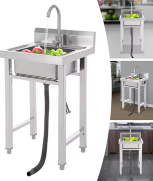 Vrijstaande RVS Commerciële Spoelbak 50 × 50 × 93 cm met Kraan en Filtermand
