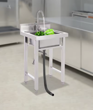 Vrijstaande RVS Commerciële Spoelbak 50 × 50 × 93 cm met Kraan en Filtermand