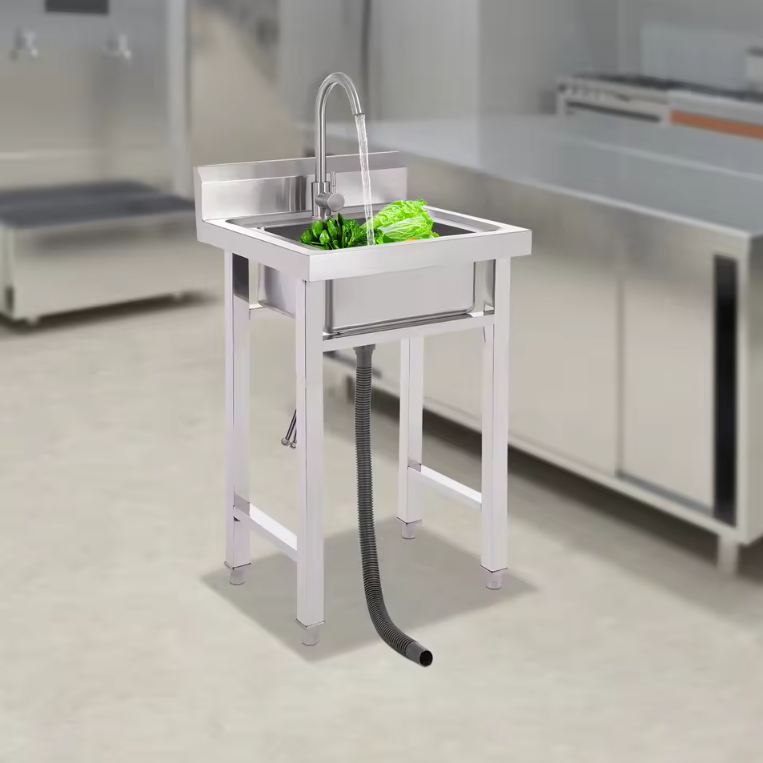 Vrijstaande RVS Commerciële Spoelbak 50 × 50 × 93 cm met Kraan en Filtermand