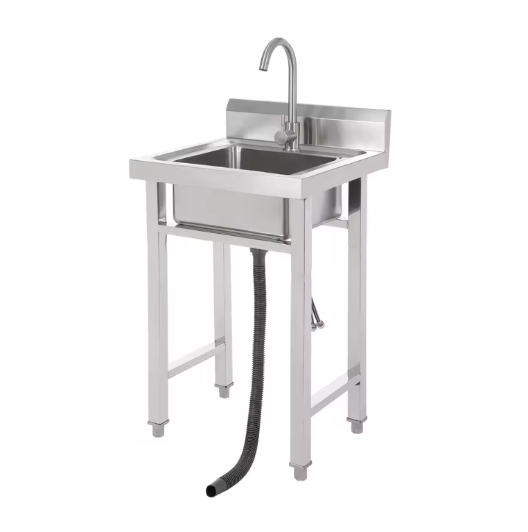 Vrijstaande RVS Commerciële Spoelbak 50 × 50 × 93 cm met Kraan en Filtermand