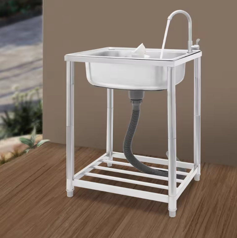 Vrijstaande RVS Spoelbak 60 cm met Enkele Kom en Kraan – 50 kg