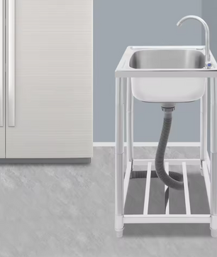 Vrijstaande RVS Spoelbak 60 cm met Enkele Kom en Kraan – 50 kg