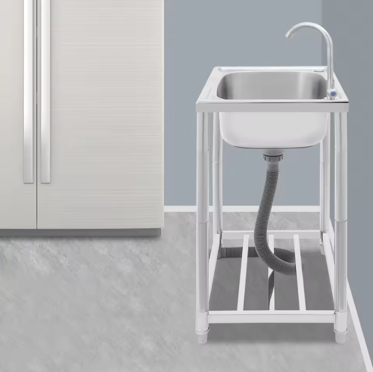 Vrijstaande RVS Spoelbak 60 cm met Enkele Kom en Kraan – 50 kg