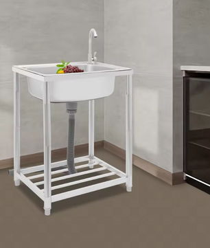 Vrijstaande RVS Spoelbak 60 cm met Enkele Kom en Kraan – 50 kg