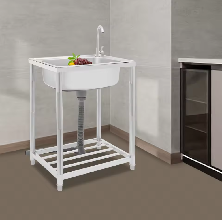 Vrijstaande RVS Spoelbak 60 cm met Enkele Kom en Kraan – 50 kg