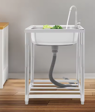 Vrijstaande RVS Spoelbak 60 cm met Enkele Kom en Kraan – 50 kg