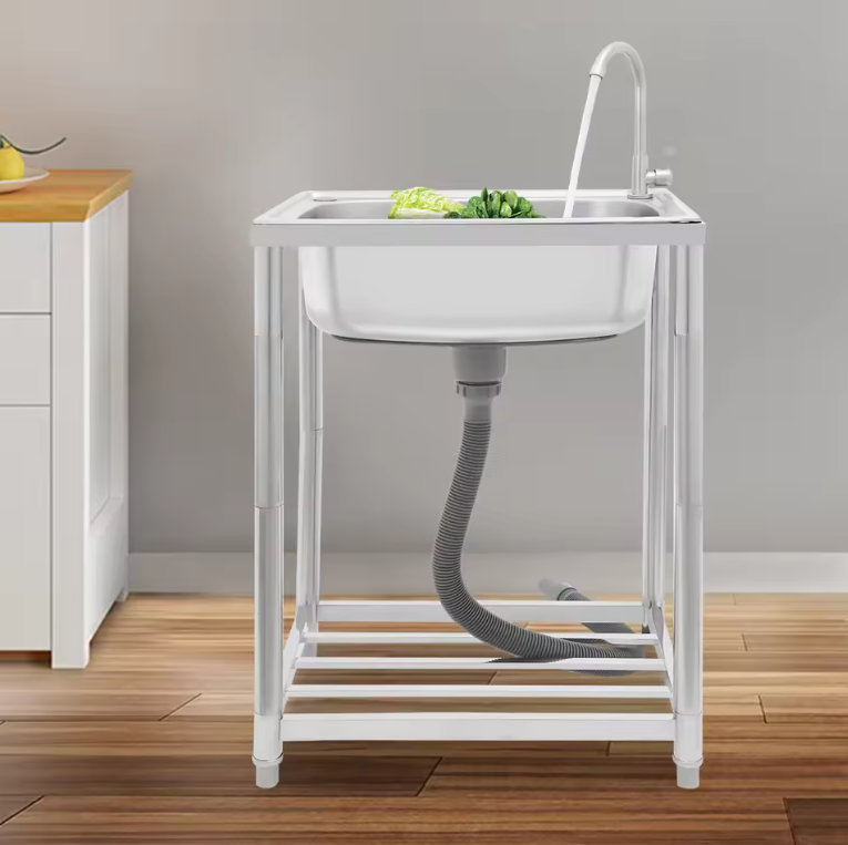 Vrijstaande RVS Spoelbak 60 cm met Enkele Kom en Kraan – 50 kg