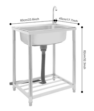 Vrijstaande RVS Spoelbak 60 cm met Enkele Kom en Kraan – 50 kg