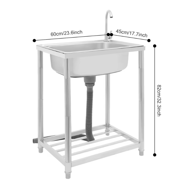 Vrijstaande RVS Spoelbak 60 cm met Enkele Kom en Kraan – 50 kg