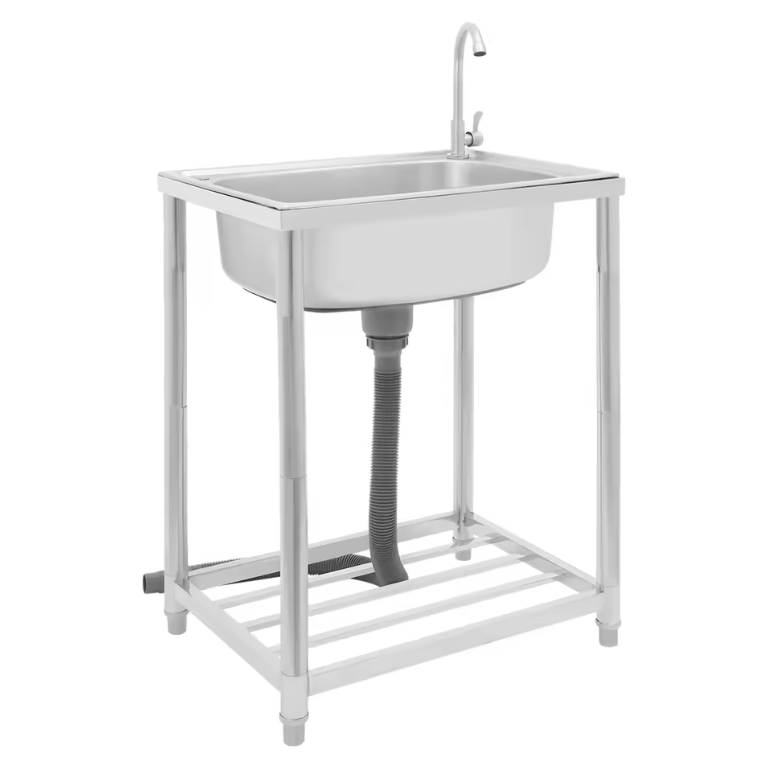 Vrijstaande RVS Spoelbak 60 cm met Enkele Kom en Kraan – 50 kg