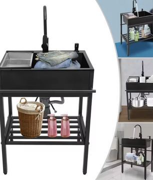Moderne Vrijstaande RVS Keukenspoelbakset Zwart – 60 × 45 × 86 cm
