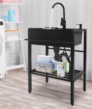 Moderne Vrijstaande RVS Keukenspoelbakset Zwart – 60 × 45 × 86 cm