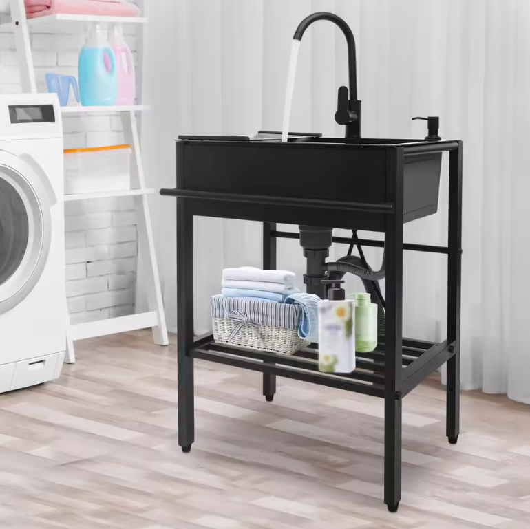 Moderne Vrijstaande RVS Keukenspoelbakset Zwart – 60 × 45 × 86 cm