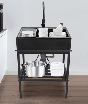 Moderne Vrijstaande RVS Keukenspoelbakset Zwart – 60 × 45 × 86 cm