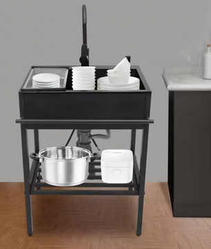 Moderne Vrijstaande RVS Keukenspoelbakset Zwart – 60 × 45 × 86 cm