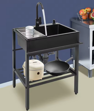 Moderne Vrijstaande RVS Keukenspoelbakset Zwart – 60 × 45 × 86 cm