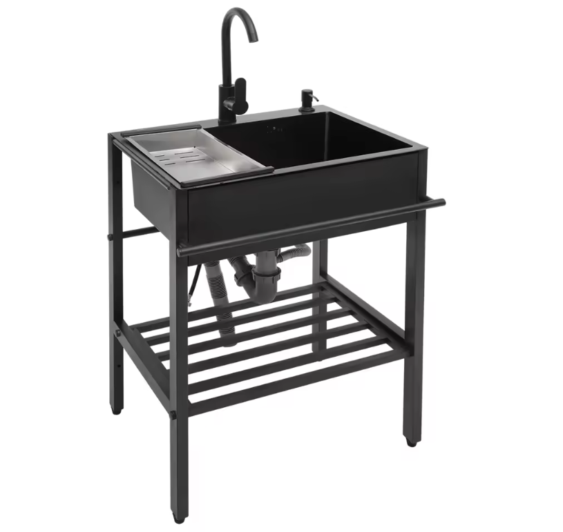 Moderne Vrijstaande RVS Keukenspoelbakset Zwart – 60 × 45 × 86 cm