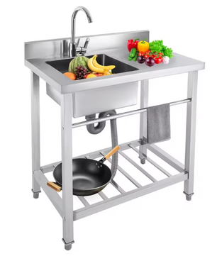 Vrijstaande RVS Spoelbak 80 cm met Onderkast, Kraan en Afvoer