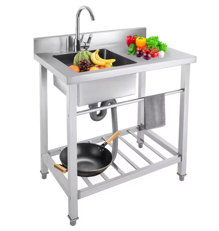 Vrijstaande RVS Spoelbak 80 cm met Onderkast, Kraan en Afvoer