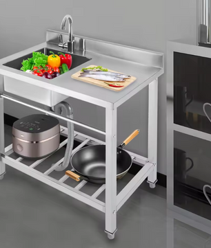 Vrijstaande RVS Spoelbak 80 cm met Onderkast, Kraan en Afvoer