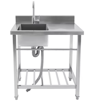 Vrijstaande RVS Spoelbak 80 cm met Onderkast, Kraan en Afvoer