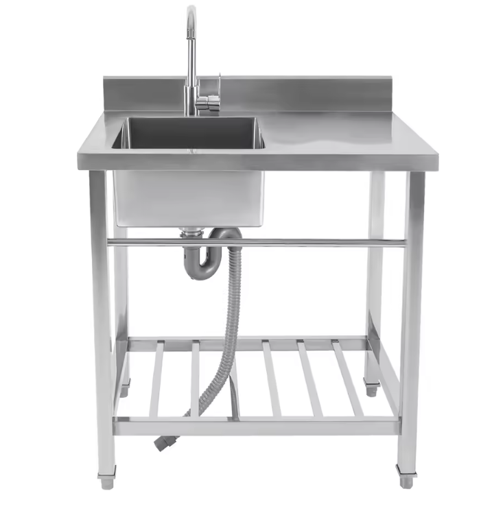 Vrijstaande RVS Spoelbak 80 cm met Onderkast, Kraan en Afvoer