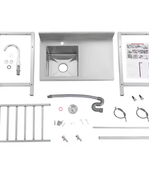 Vrijstaande RVS Spoelbak 80 cm met Onderkast, Kraan en Afvoer