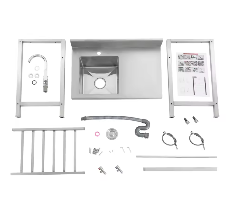 Vrijstaande RVS Spoelbak 80 cm met Onderkast, Kraan en Afvoer