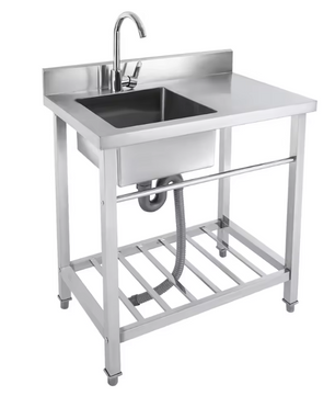 Vrijstaande RVS Spoelbak 80 cm met Onderkast, Kraan en Afvoer