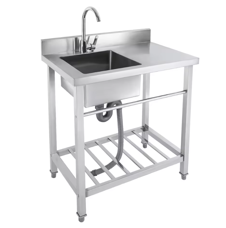Vrijstaande RVS Spoelbak 80 cm met Onderkast, Kraan en Afvoer