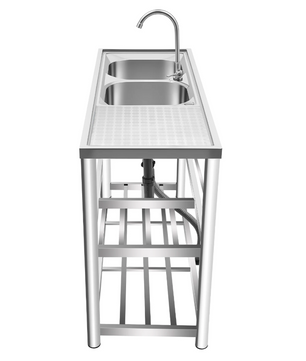 Vrijstaande RVS Commerciële Spoelbak met Dubbele Kom – 120 × 45 × 80 cm