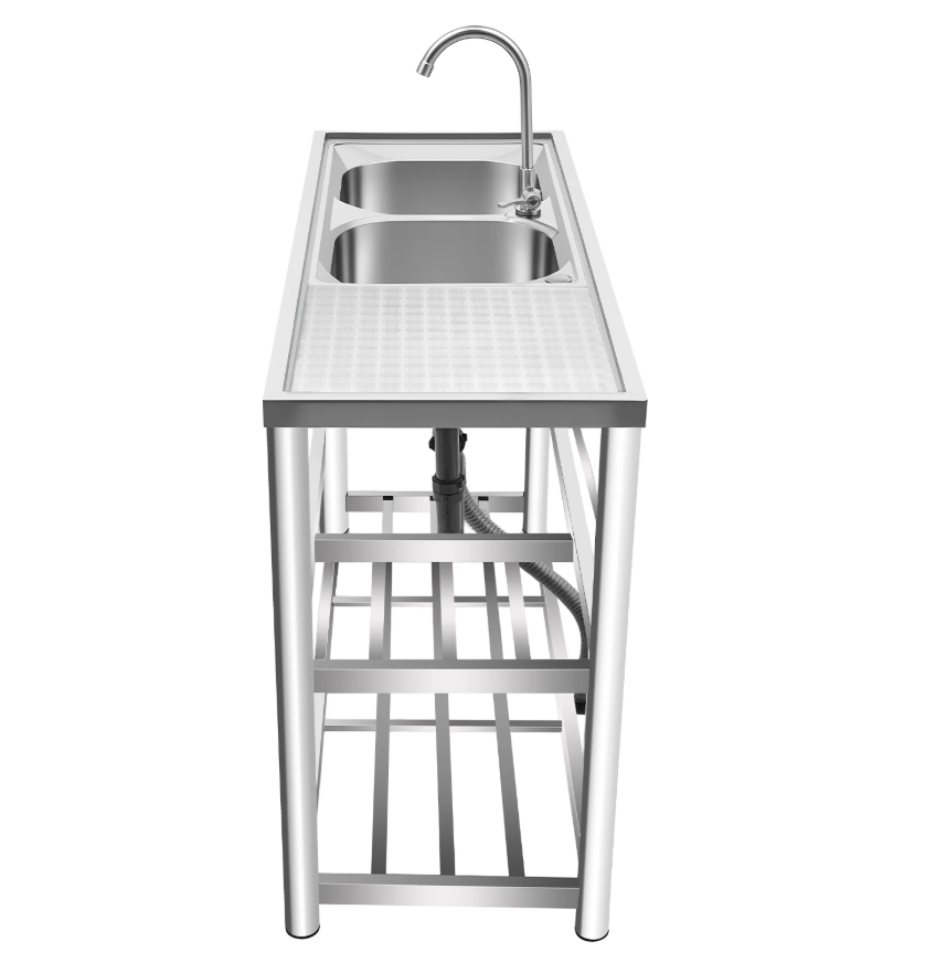 Vrijstaande RVS Commerciële Spoelbak met Dubbele Kom – 120 × 45 × 80 cm