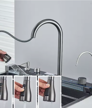 Gouden Multifunctionele Keukenspoelbak met Waterval en Display