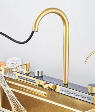 Gouden Multifunctionele Keukenspoelbak met Waterval en Display