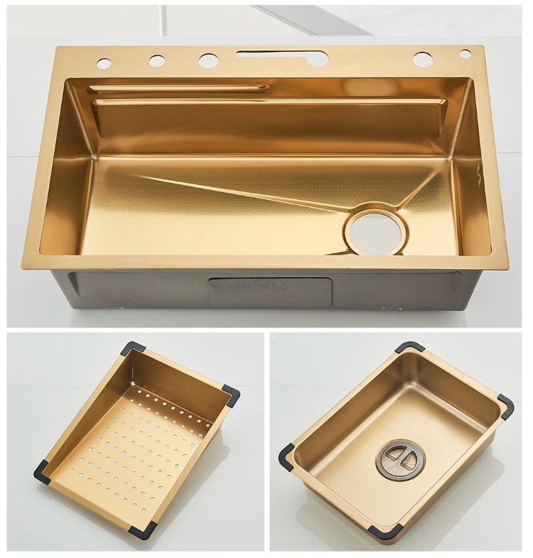 Gouden Multifunctionele Keukenspoelbak met Waterval en Display