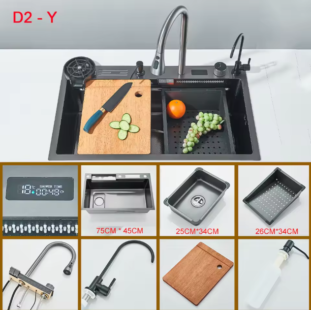 Multifunctionele Keukenwatervalgootsteen met Digitaal Display van RVS 304