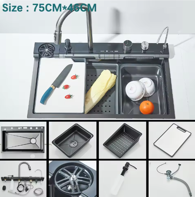 Multifunctionele Keukenwatervalgootsteen met Digitaal Display van RVS 304