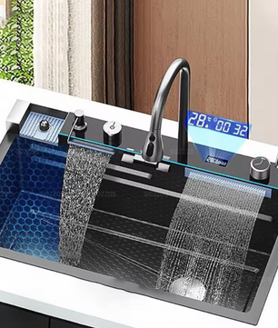 Multifunctionele Keukenwatervalgootsteen met Digitaal Display van RVS 304
