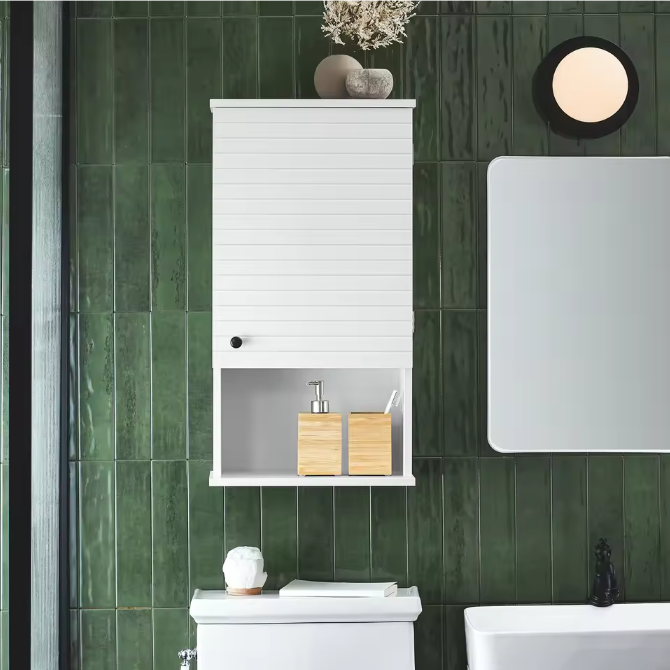 Hangende Kast met Deur en Open Vak – Compacte Wandkast voor Badkamer, Keuken of Hal