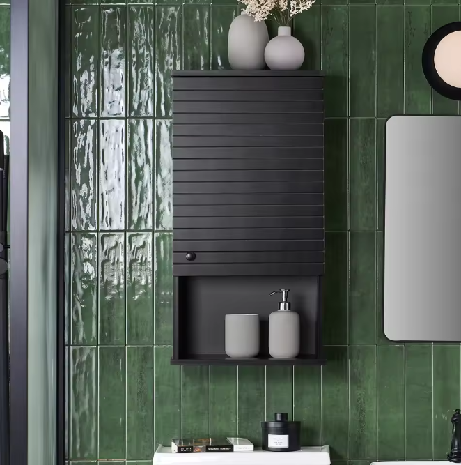 Hangende Kast met Deur en Open Vak – Compacte Wandkast voor Badkamer, Keuken of Hal